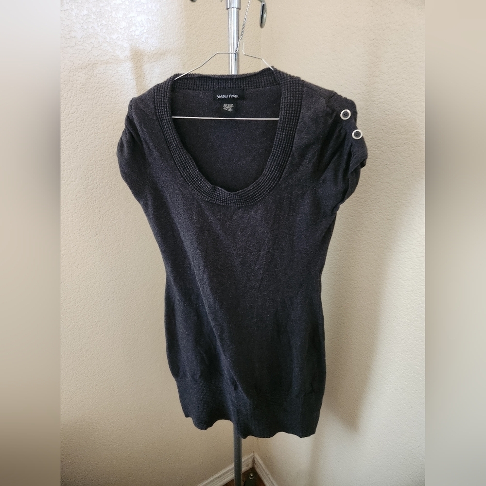 Sweater Project Lightweight Dark Gray Short Sleeve Dress